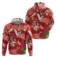 Hawaiian and Japanese Culture Together Hoodie Red Ohia Lehua Plumeria and Sakura Blooming LT03 - Polynesian Pride