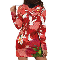 Hawaiian and Japanese Culture Together Hoodie Dress Red Ohia Lehua Plumeria and Sakura Blooming LT03 - Polynesian Pride