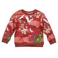 Hawaiian and Japanese Culture Together Kid Ugly Christmas Sweater Red Ohia Lehua Plumeria and Sakura Blooming LT03 Kid Red - Polynesian Pride