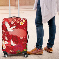 Hawaiian and Japanese Culture Together Luggage Cover Red Ohia Lehua Plumeria and Sakura Blooming LT03 Red - Polynesian Pride