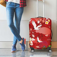 Hawaiian and Japanese Culture Together Luggage Cover Red Ohia Lehua Plumeria and Sakura Blooming LT03 - Polynesian Pride