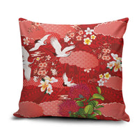 Hawaiian and Japanese Culture Together Pillow Cover Red Ohia Lehua Plumeria and Sakura Blooming LT03 Red - Polynesian Pride