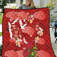Hawaiian and Japanese Culture Together Quilt Red Ohia Lehua Plumeria and Sakura Blooming LT03 Red - Polynesian Pride