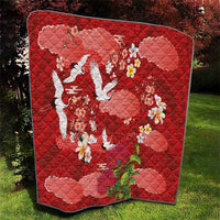 Hawaiian and Japanese Culture Together Quilt Red Ohia Lehua Plumeria and Sakura Blooming LT03 - Polynesian Pride