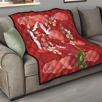 Hawaiian and Japanese Culture Together Quilt Red Ohia Lehua Plumeria and Sakura Blooming LT03 - Polynesian Pride