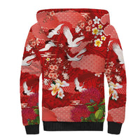 Hawaiian and Japanese Culture Together Sherpa Hoodie Red Ohia Lehua Plumeria and Sakura Blooming LT03 - Polynesian Pride