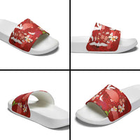 Hawaiian and Japanese Culture Together Slide Sandals Red Ohia Lehua Plumeria and Sakura Blooming LT03 - Polynesian Pride