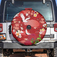 Hawaiian and Japanese Culture Together Spare Tire Cover Red Ohia Lehua Plumeria and Sakura Blooming LT03 Red - Polynesian Pride