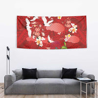 Hawaiian and Japanese Culture Together Tapestry Red Ohia Lehua Plumeria and Sakura Blooming LT03 - Polynesian Pride