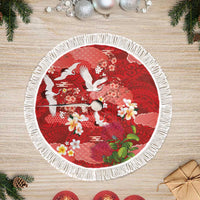 Hawaiian and Japanese Culture Together Tree Skirt Red Ohia Lehua Plumeria and Sakura Blooming LT03 Fringed Red - Polynesian Pride