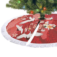 Hawaiian and Japanese Culture Together Tree Skirt Red Ohia Lehua Plumeria and Sakura Blooming LT03 - Polynesian Pride