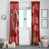 Hawaiian and Japanese Culture Together Window Curtain Red Ohia Lehua Plumeria and Sakura Blooming LT03 - Polynesian Pride