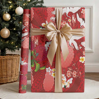 Hawaiian and Japanese Culture Together Wrapping Paper Red Ohia Lehua Plumeria and Sakura Blooming LT03 - Polynesian Pride