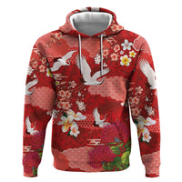 Hawaiian and Japanese Culture Together Zip Hoodie Red Ohia Lehua Plumeria and Sakura Blooming LT03 Pullover Hoodie Red - Polynesian Pride