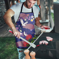 Hawaiian and Japanese Culture Together Apron Blue Ohia Lehua Plumeria and Sakura Blooming - Polynesian Pride