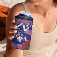 Hawaiian and Japanese Culture Together 4 in 1 Can Cooler Tumbler Blue Ohia Lehua Plumeria and Sakura Blooming LT03 - Polynesian Pride