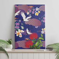Hawaiian and Japanese Culture Together Canvas Wall Art Blue Ohia Lehua Plumeria and Sakura Blooming LT03 - Polynesian Pride