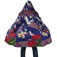 Hawaiian and Japanese Culture Together Cloak Blue Ohia Lehua Plumeria and Sakura Blooming - Polynesian Pride