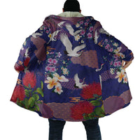 Hawaiian and Japanese Culture Together Cloak Blue Ohia Lehua Plumeria and Sakura Blooming - Polynesian Pride