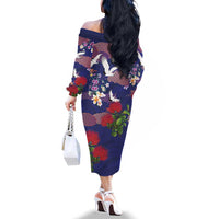 Hawaiian and Japanese Culture Together Family Matching Off The Shoulder Long Sleeve Dress and Hawaiian Shirt Blue Ohia Lehua Plumeria and Sakura Blooming LT03 - Polynesian Pride