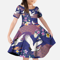 Hawaiian and Japanese Culture Together Family Matching Puletasi and Hawaiian Shirt Blue Ohia Lehua Plumeria and Sakura Blooming LT03 Daughter's Dress Blue - Polynesian Pride