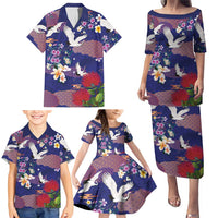Hawaiian and Japanese Culture Together Family Matching Puletasi and Hawaiian Shirt Blue Ohia Lehua Plumeria and Sakura Blooming LT03 - Polynesian Pride