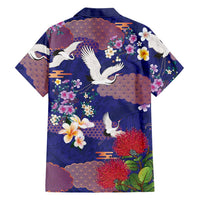 Hawaiian and Japanese Culture Together Family Matching Puletasi and Hawaiian Shirt Blue Ohia Lehua Plumeria and Sakura Blooming LT03 - Polynesian Pride