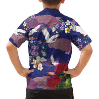Hawaiian and Japanese Culture Together Family Matching Summer Maxi Dress and Hawaiian Shirt Blue Ohia Lehua Plumeria and Sakura Blooming LT03 - Polynesian Pride