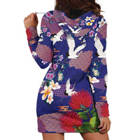 Hawaiian and Japanese Culture Together Hoodie Dress Blue Ohia Lehua Plumeria and Sakura Blooming LT03 - Polynesian Pride