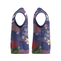 Hawaiian and Japanese Culture Together Christmas Knitted V-Neck Vest Blue Ohia Lehua Plumeria and Sakura Blooming LT03 - Polynesian Pride