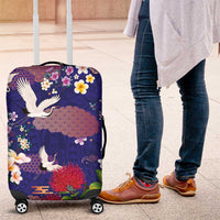 Hawaiian and Japanese Culture Together Luggage Cover Blue Ohia Lehua Plumeria and Sakura Blooming LT03 Blue - Polynesian Pride