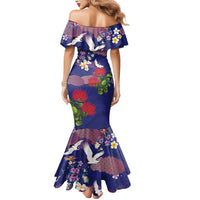 Hawaiian and Japanese Culture Together Mermaid Dress Blue Ohia Lehua Plumeria and Sakura Blooming LT03 - Polynesian Pride