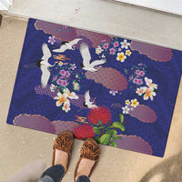 Hawaiian and Japanese Culture Together Rubber Doormat Blue Ohia Lehua Plumeria and Sakura Blooming LT03 - Polynesian Pride