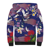 Hawaiian and Japanese Culture Together Sherpa Hoodie Blue Ohia Lehua Plumeria and Sakura Blooming LT03 - Polynesian Pride