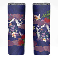Hawaiian and Japanese Culture Together Skinny Tumbler Blue Ohia Lehua Plumeria and Sakura Blooming LT03 Blue - Polynesian Pride