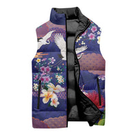 Hawaiian and Japanese Culture Together Sleeveless Puffer Jacket Blue Ohia Lehua Plumeria and Sakura Blooming LT03 - Polynesian Pride