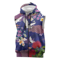 Hawaiian and Japanese Culture Together Sleeveless Zip Hoodie Blue Ohia Lehua Plumeria and Sakura Blooming LT03 Blue - Polynesian Pride