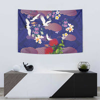 Hawaiian and Japanese Culture Together Tapestry Blue Ohia Lehua Plumeria and Sakura Blooming LT03 - Polynesian Pride