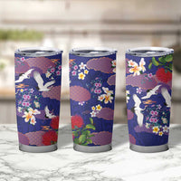 Hawaiian and Japanese Culture Together Tumbler Cup Blue Ohia Lehua Plumeria and Sakura Blooming LT03 - Polynesian Pride