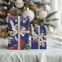 Hawaiian and Japanese Culture Together Wrapping Paper Blue Ohia Lehua Plumeria and Sakura Blooming LT03 - Polynesian Pride