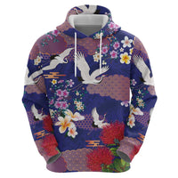 Hawaiian and Japanese Culture Together Zip Hoodie Blue Ohia Lehua Plumeria and Sakura Blooming LT03 - Polynesian Pride