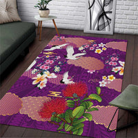 Hawaiian and Japanese Culture Together Area Rug Purple Ohia Lehua Plumeria and Sakura Blooming LT03 Purple - Polynesian Pride
