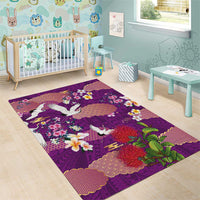 Hawaiian and Japanese Culture Together Area Rug Purple Ohia Lehua Plumeria and Sakura Blooming LT03 - Polynesian Pride