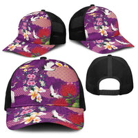 Hawaiian and Japanese Culture Together Baseball Net Cap Purple Ohia Lehua Plumeria and Sakura Blooming LT03 - Polynesian Pride