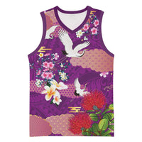 Hawaiian and Japanese Culture Together Basketball Jersey Purple Ohia Lehua Plumeria and Sakura Blooming LT03 Unisex Purple - Polynesian Pride