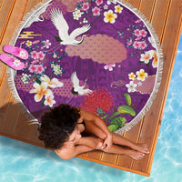 Hawaiian and Japanese Culture Together Beach Blanket Purple Ohia Lehua Plumeria and Sakura Blooming LT03 - Polynesian Pride