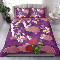 Hawaiian and Japanese Culture Together Bedding Set Purple Ohia Lehua Plumeria and Sakura Blooming LT03 - Polynesian Pride