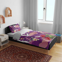 Hawaiian and Japanese Culture Together Bedding Set Purple Ohia Lehua Plumeria and Sakura Blooming LT03 - Polynesian Pride