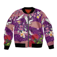 Hawaiian and Japanese Culture Together Bomber Jacket Purple Ohia Lehua Plumeria and Sakura Blooming LT03 Unisex Purple - Polynesian Pride