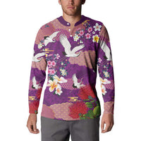 Hawaiian and Japanese Culture Together Button Sweatshirt Purple Ohia Lehua Plumeria and Sakura Blooming LT03 - Polynesian Pride
